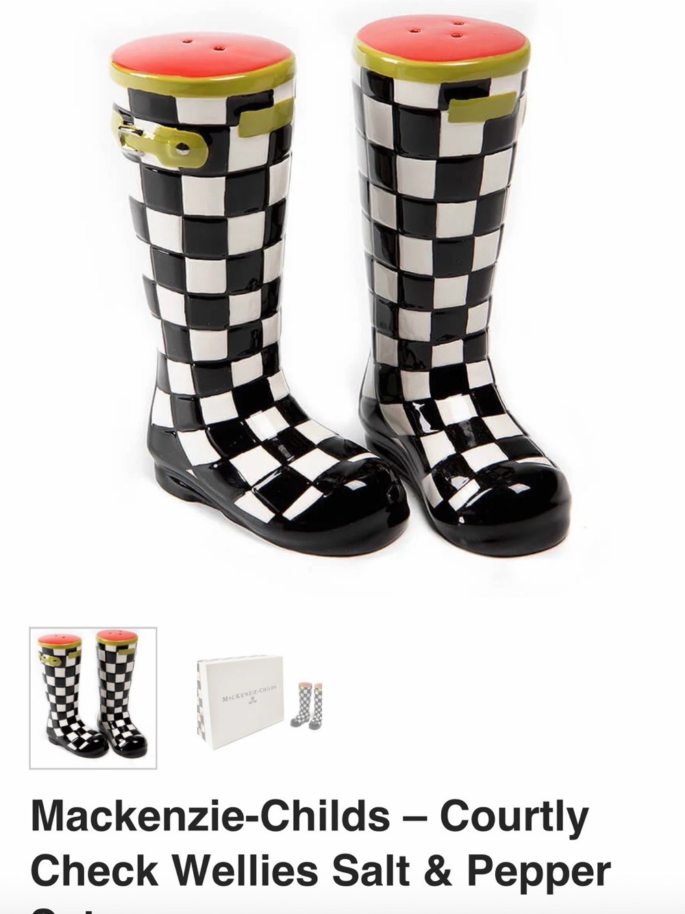 MacKenzie-Childs Checkered Boot Salt & Pepper Set - - Picture 2 of 2
